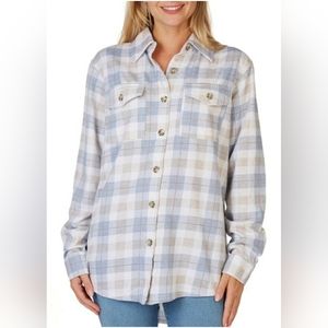 WALLFLOWER Women's Plaid Collard Button Down Long Sleeve Top Size XL NWT
